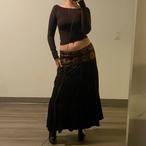 Chocolate/Cafe Brown Velvet Tiered Flowy Maxi Skirt- Y2K Dream